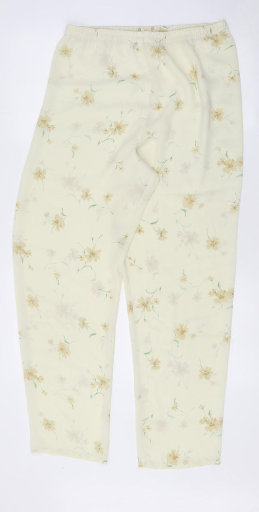 Topshop Womens Yellow Floral Polyester Trousers Size S L28 in Regular Button