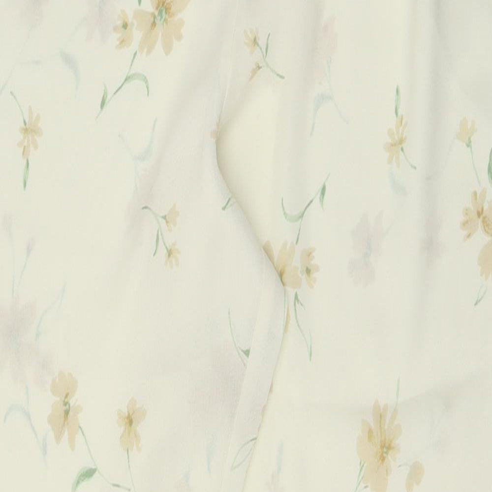 Topshop Womens Yellow Floral Polyester Trousers Size S L28 in Regular Button