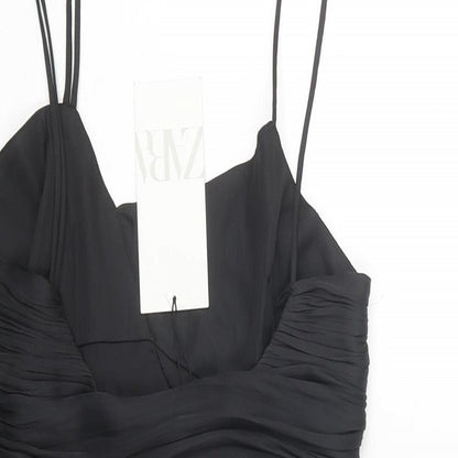 Zara Womens Black Polyester Bodycon Size S Sweetheart Zip