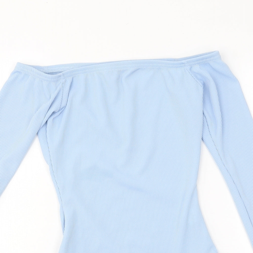 Boohoo Womens Blue Polyester Bodysuit One-Piece Size 6 Snap