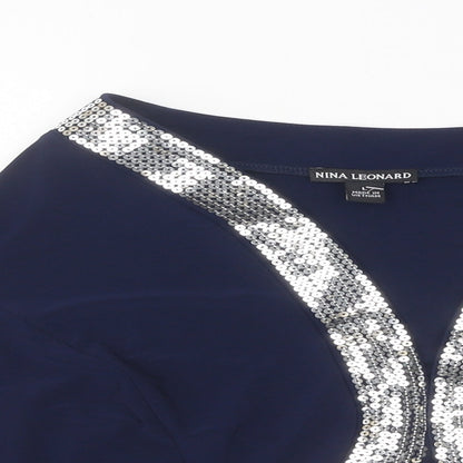Womens UK Size L Nina Leonard Blue Cardigan Jumper