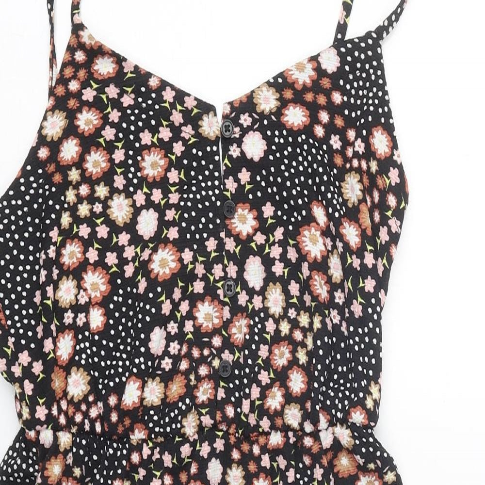 Topshop Womens Black Floral Polyester Mini Size 6 V-Neck Pullover
