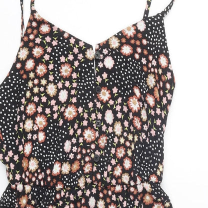 Topshop Womens Black Floral Polyester Mini Size 6 V-Neck Pullover