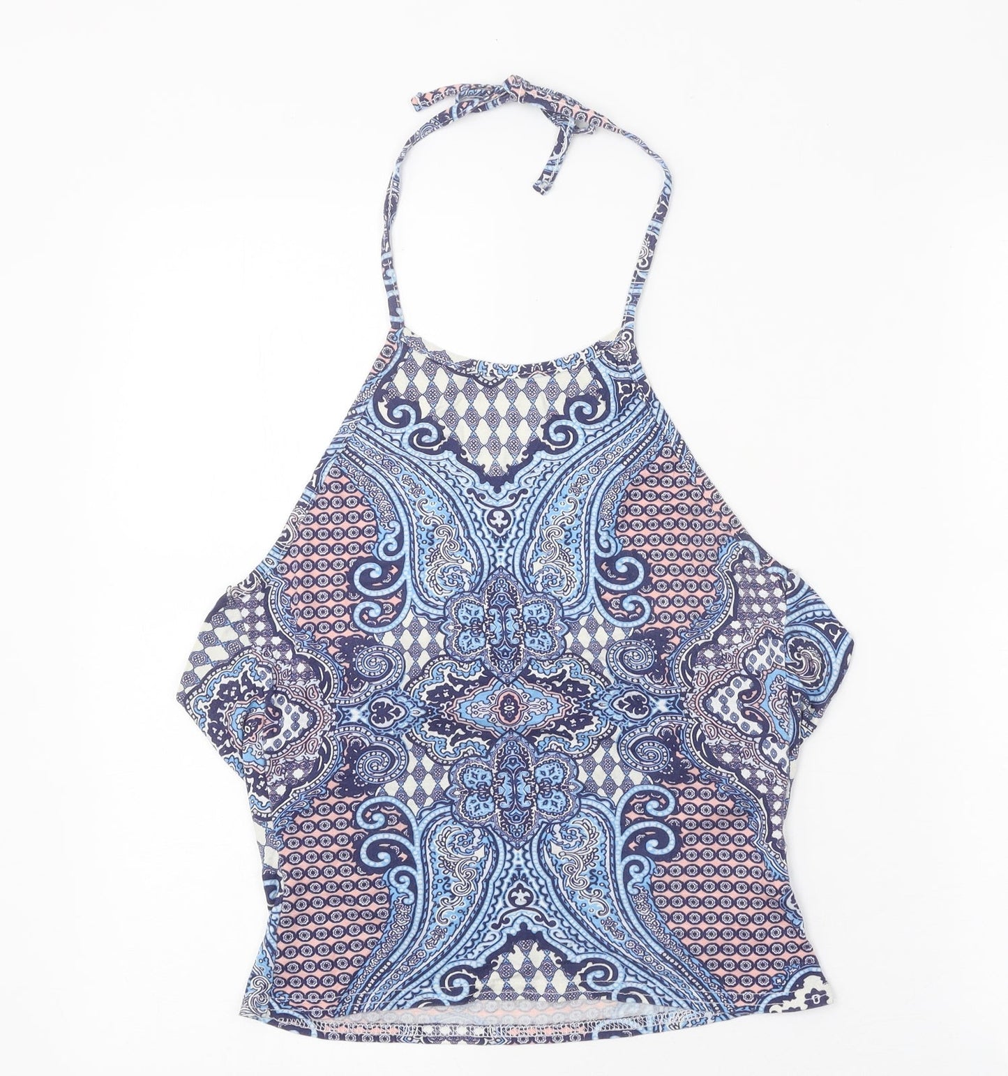 Boohoo Womens Blue Geometric Polyester Basic Tank Size 6 Halter