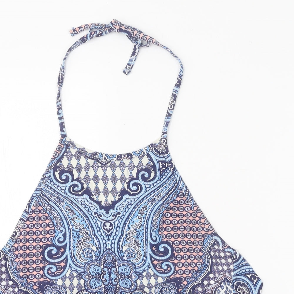 Boohoo Womens Blue Geometric Polyester Basic Tank Size 6 Halter