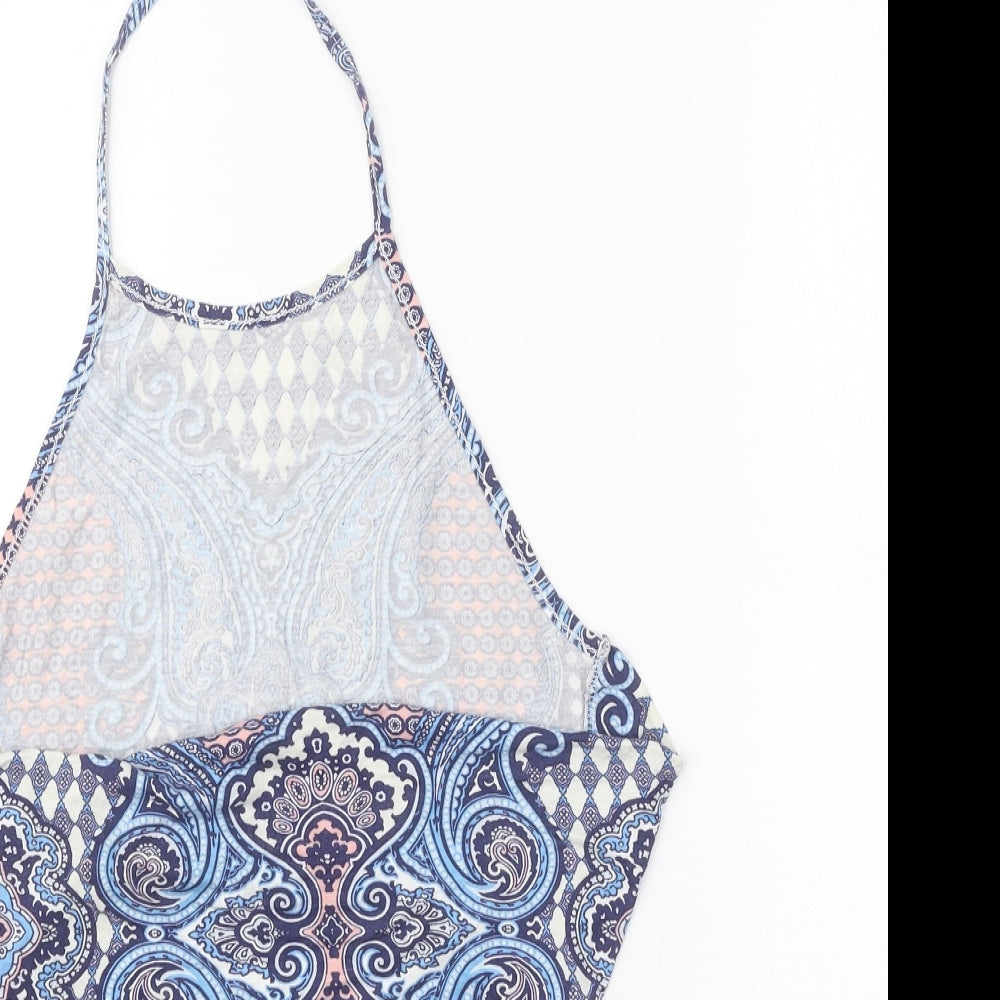 Boohoo Womens Blue Geometric Polyester Basic Tank Size 6 Halter