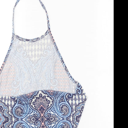 Boohoo Womens Blue Geometric Polyester Basic Tank Size 6 Halter