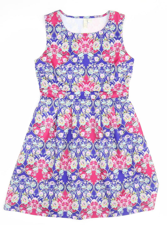 Body Flirt Womens Multicoloured Floral Polyester Fit & Flare Size M Boat Neck Pullover