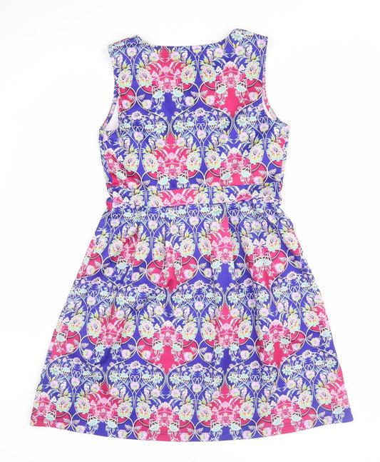 Body Flirt Womens Multicoloured Floral Polyester Fit & Flare Size M Boat Neck Pullover