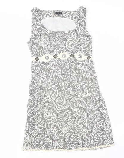 Marks and Spencer Womens Grey Floral Wool Tank Dress Size 14 Boat Neck Pullover