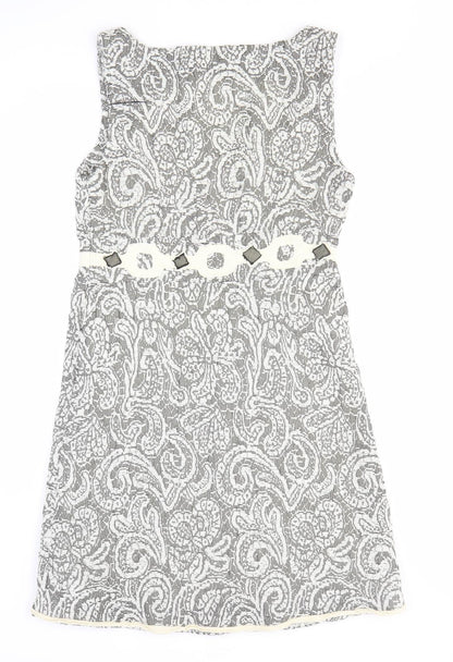 Marks and Spencer Womens Grey Floral Wool Tank Dress Size 14 Boat Neck Pullover