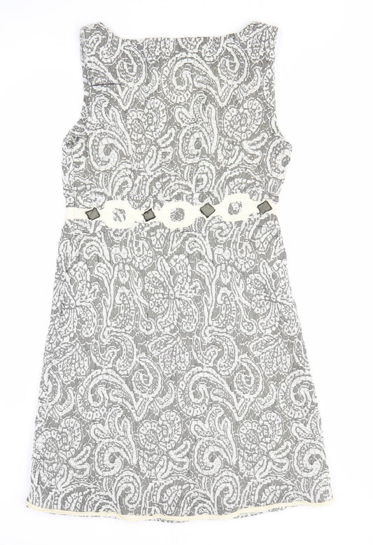 Marks and Spencer Womens Grey Floral Wool Tank Dress Size 14 Boat Neck Pullover