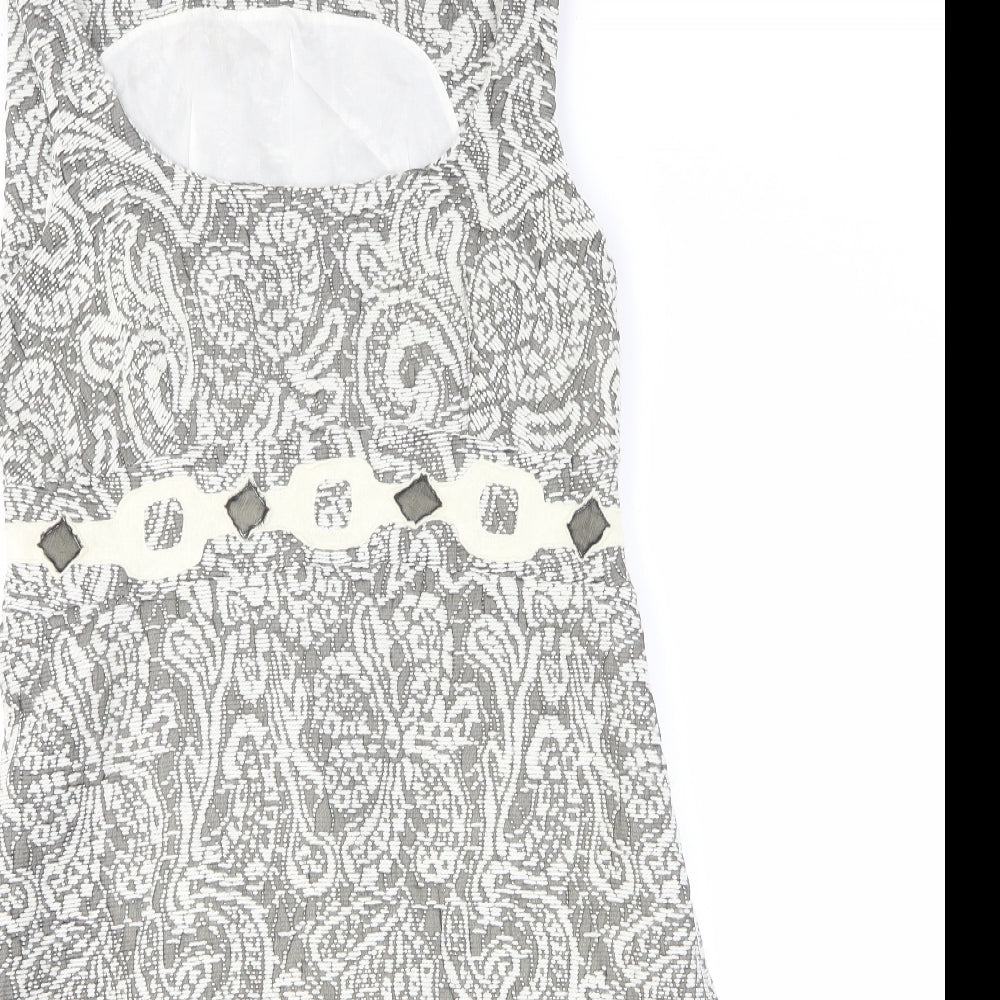 Marks and Spencer Womens Grey Floral Wool Tank Dress Size 14 Boat Neck Pullover