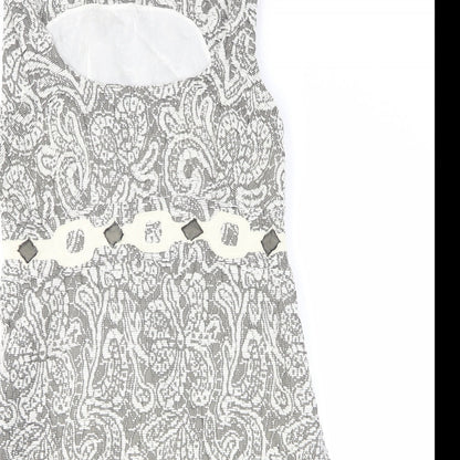 Marks and Spencer Womens Grey Floral Wool Tank Dress Size 14 Boat Neck Pullover