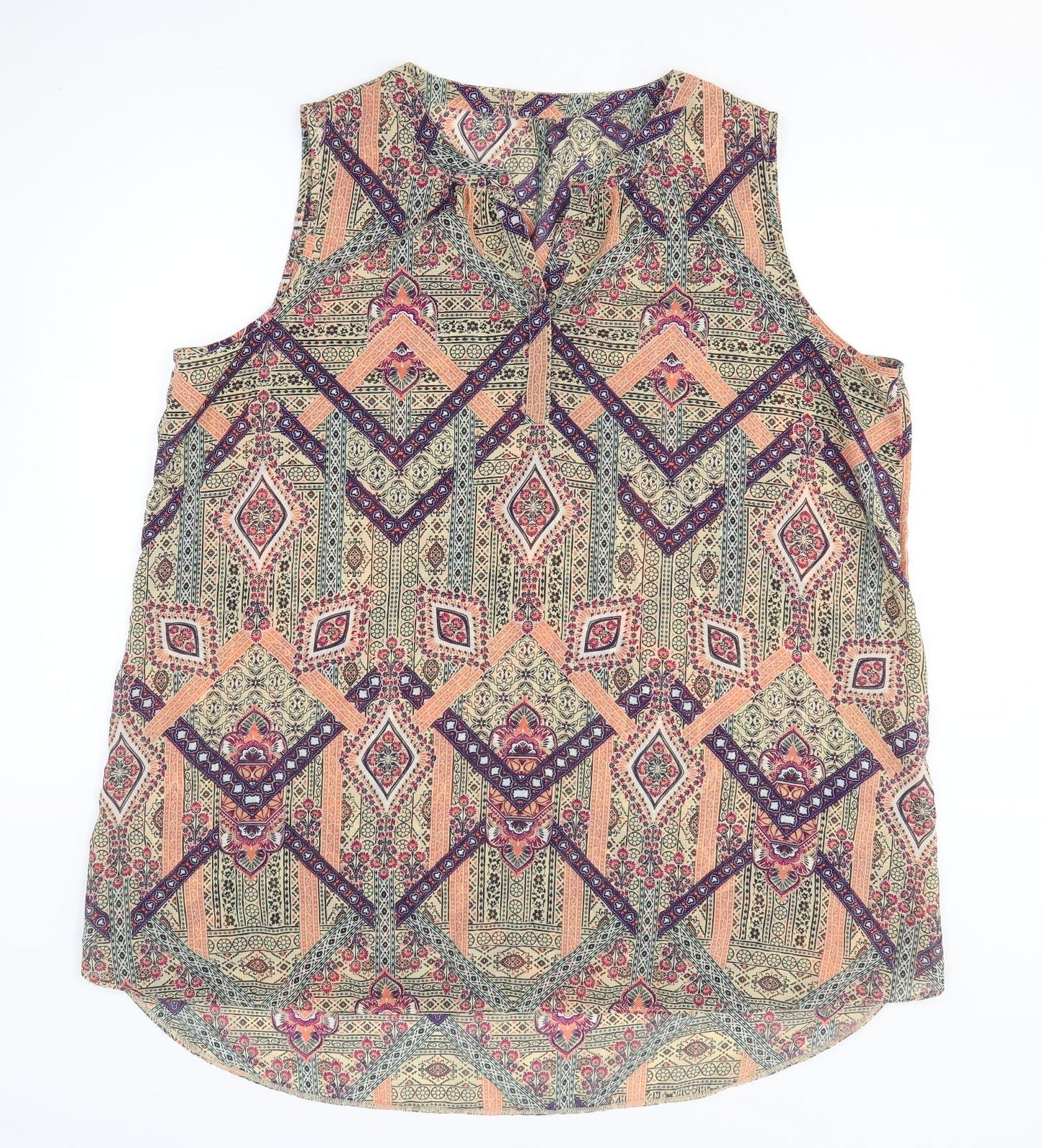 Preworn Womens Multicoloured Geometric Polyester Tank Dress Size M V-Neck Pullover