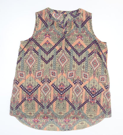 Preworn Womens Multicoloured Geometric Polyester Tank Dress Size M V-Neck Pullover