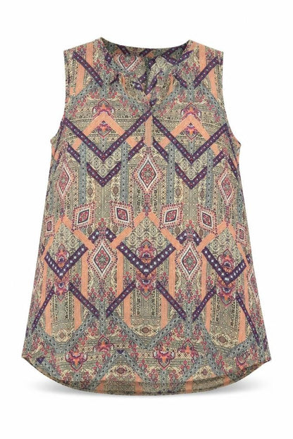 Preworn Womens Multicoloured Geometric Polyester Tank Dress Size M V-Neck Pullover