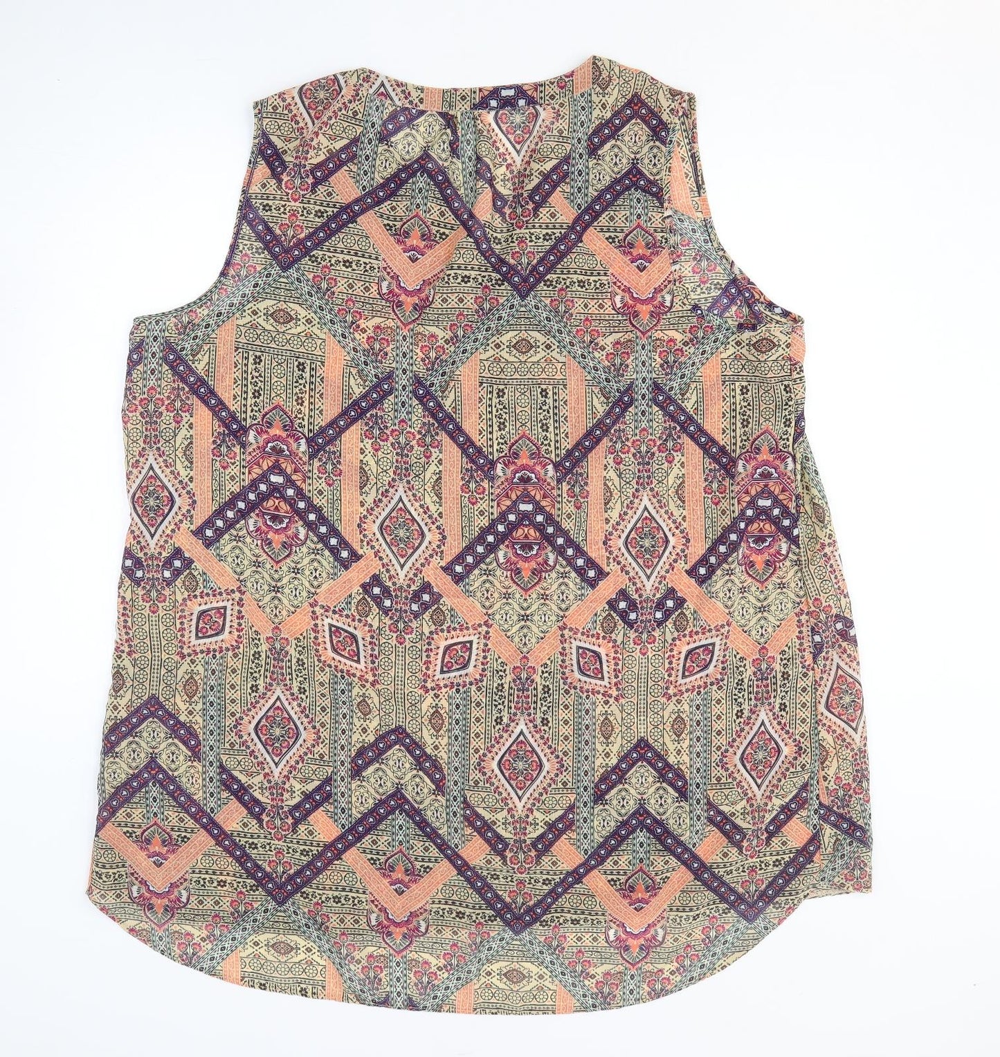 Preworn Womens Multicoloured Geometric Polyester Tank Dress Size M V-Neck Pullover