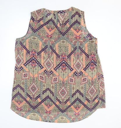Preworn Womens Multicoloured Geometric Polyester Tank Dress Size M V-Neck Pullover