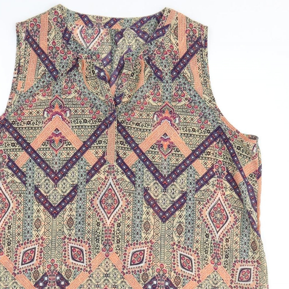 Preworn Womens Multicoloured Geometric Polyester Tank Dress Size M V-Neck Pullover