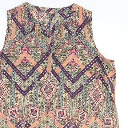 Preworn Womens Multicoloured Geometric Polyester Tank Dress Size M V-Neck Pullover