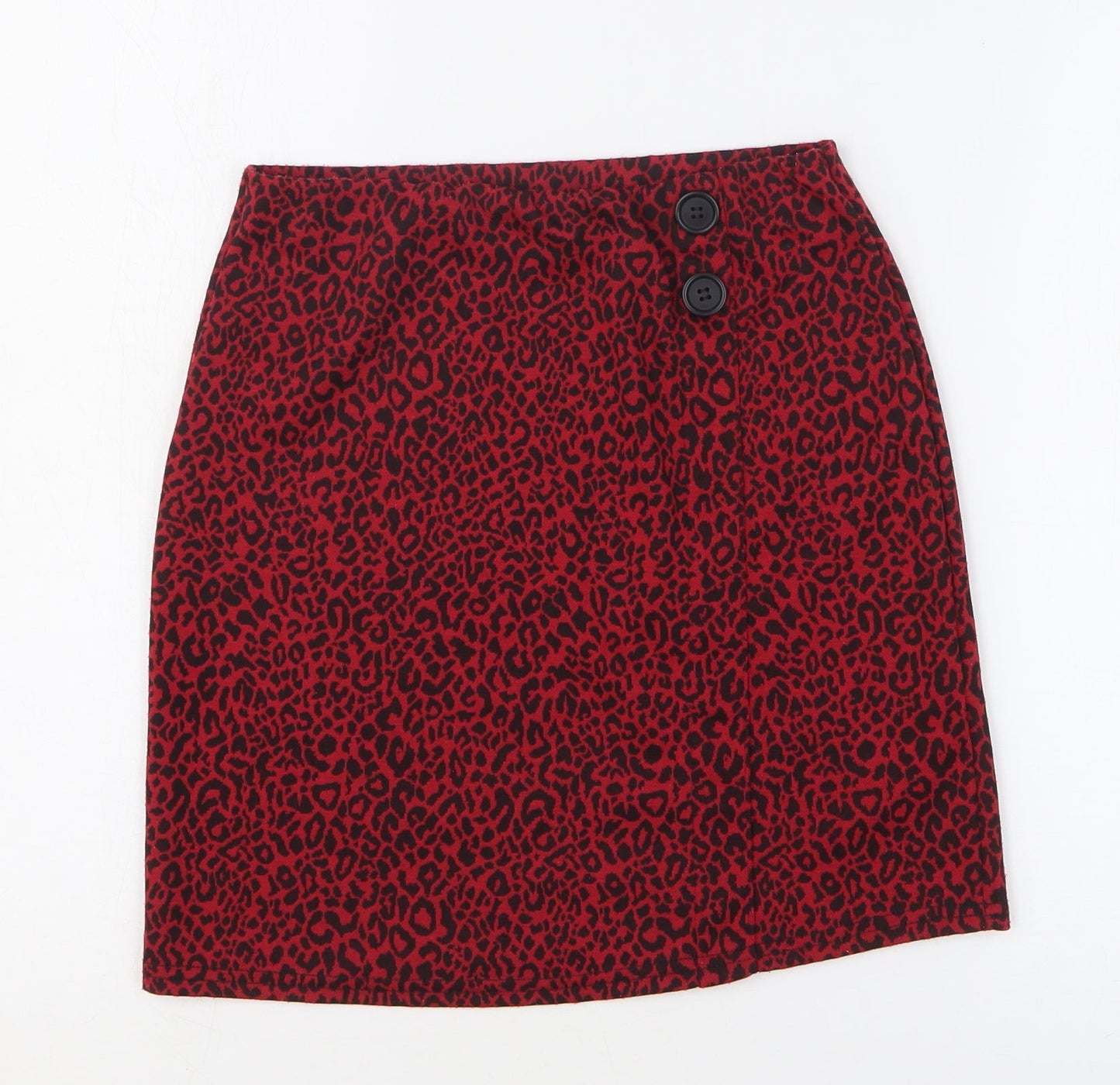 Miss Selfridge Womens Red Animal Print Polyester A-Line Skirt Size 8 - Leopard Print