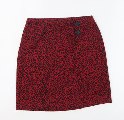 Miss Selfridge Womens Red Animal Print Polyester A-Line Skirt Size 8 - Leopard Print