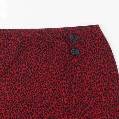Miss Selfridge Womens Red Animal Print Polyester A-Line Skirt Size 8 - Leopard Print