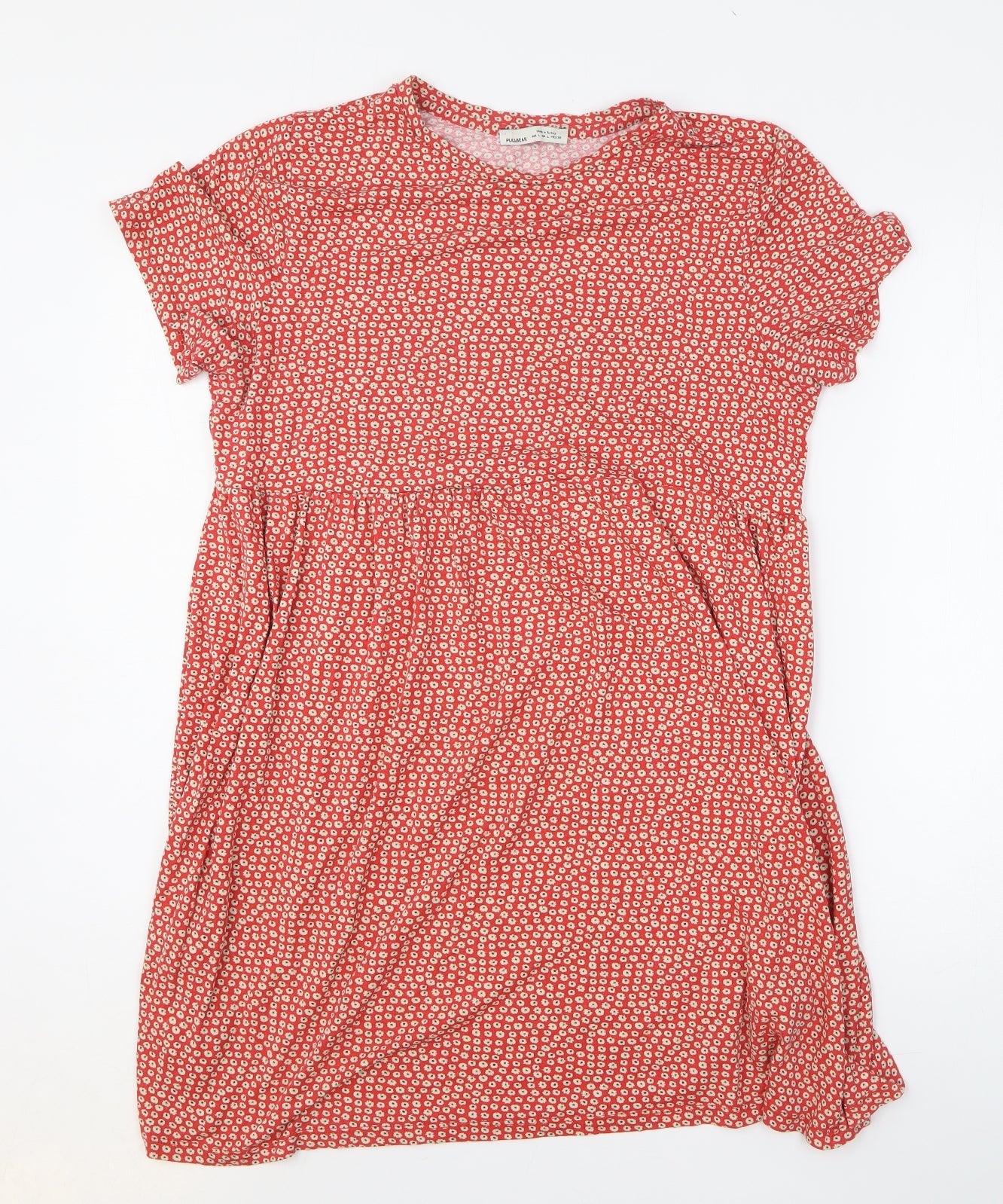 Pull&Bear Womens Red Floral Viscose Fit & Flare Size L Round Neck Pullover