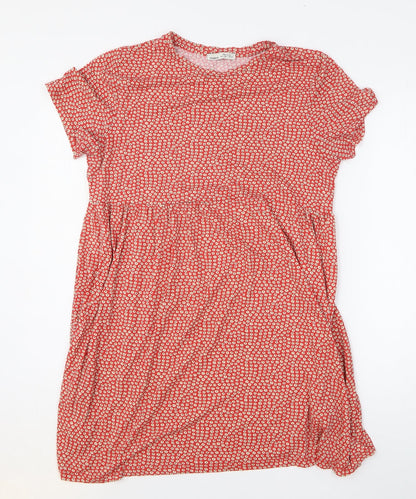 Pull&Bear Womens Red Floral Viscose Fit & Flare Size L Round Neck Pullover