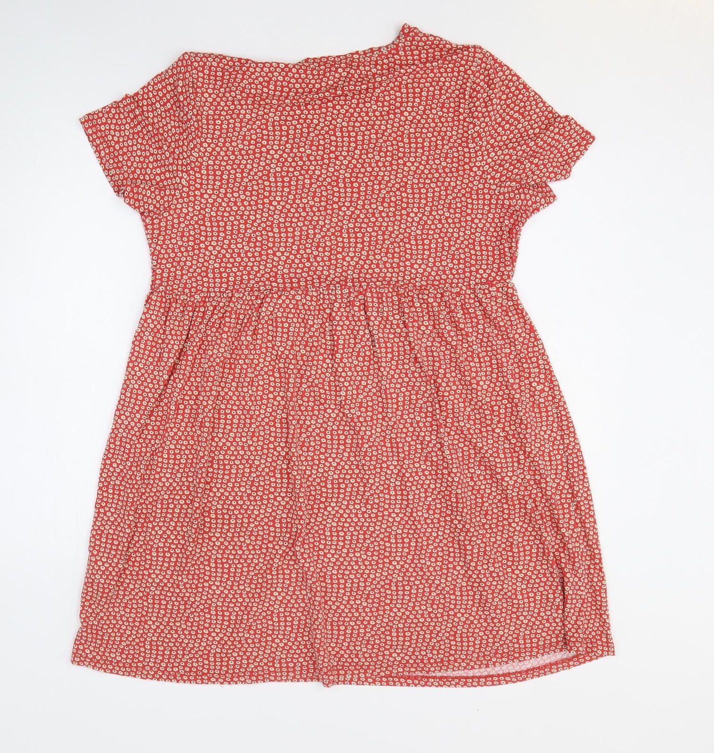 Pull&Bear Womens Red Floral Viscose Fit & Flare Size L Round Neck Pullover