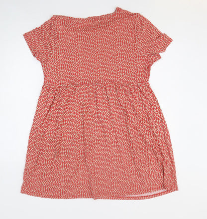 Pull&Bear Womens Red Floral Viscose Fit & Flare Size L Round Neck Pullover