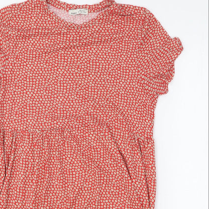 Pull&Bear Womens Red Floral Viscose Fit & Flare Size L Round Neck Pullover