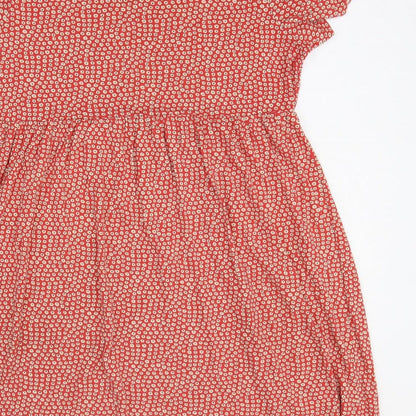 Pull&Bear Womens Red Floral Viscose Fit & Flare Size L Round Neck Pullover