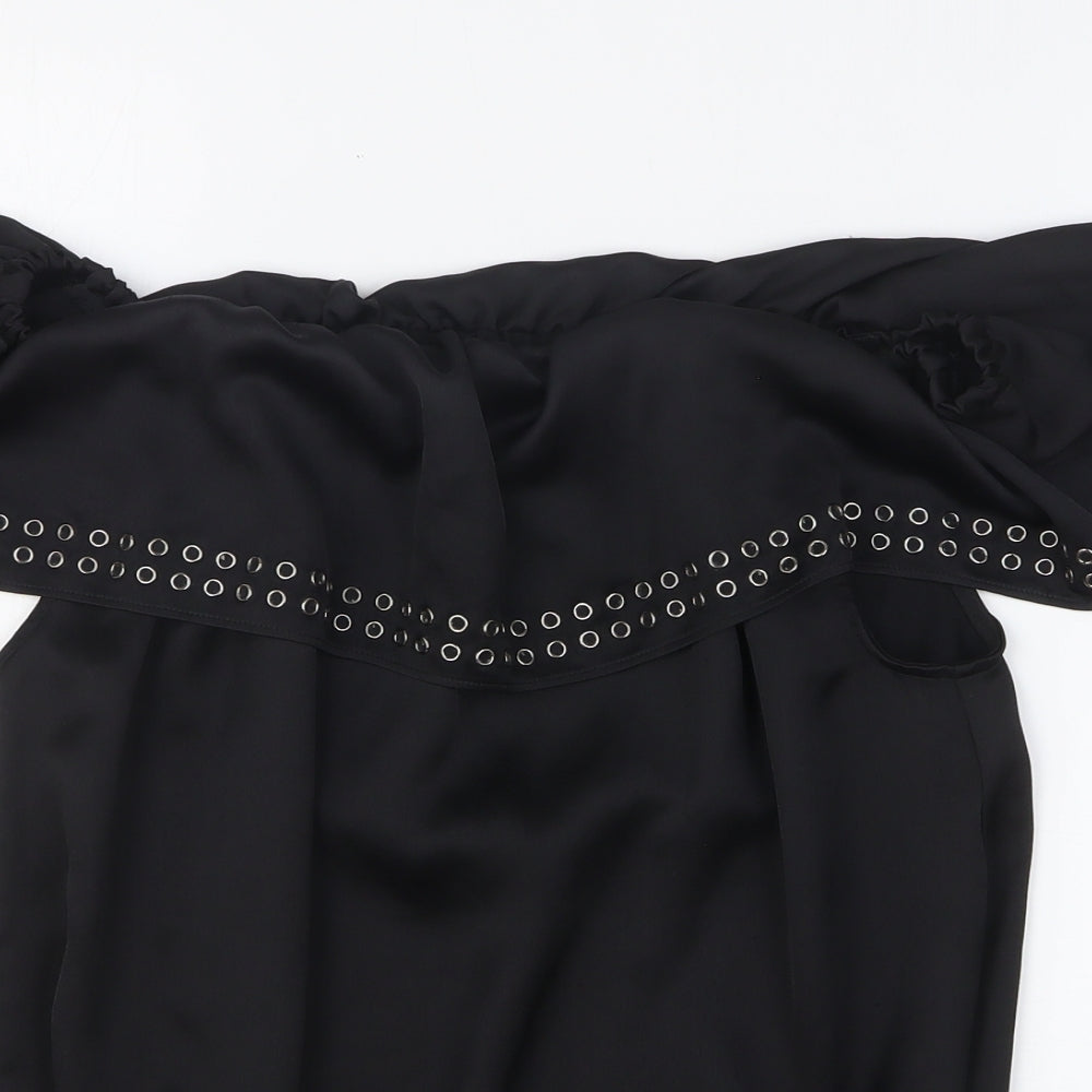 Womens UK Size 14 Star Black Basic Blouse