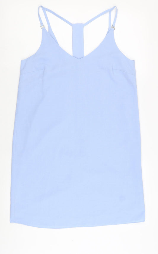 New Look Womens Blue Polyester Tank Dress Size 10 V-Neck Pullover
