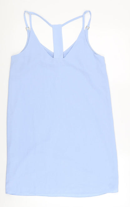 New Look Womens Blue Polyester Tank Dress Size 10 V-Neck Pullover