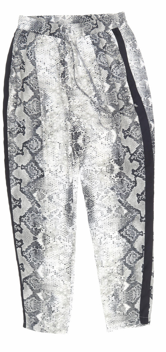 Primark Womens Grey Animal Print Polyester Trousers Size 10 L26 in Regular Lace Up - Snake Print