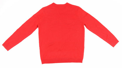 Festive fun Womens Red Round Neck Geometric Acrylic Pullover Jumper Size 12 - All I want for Christmas is Presents