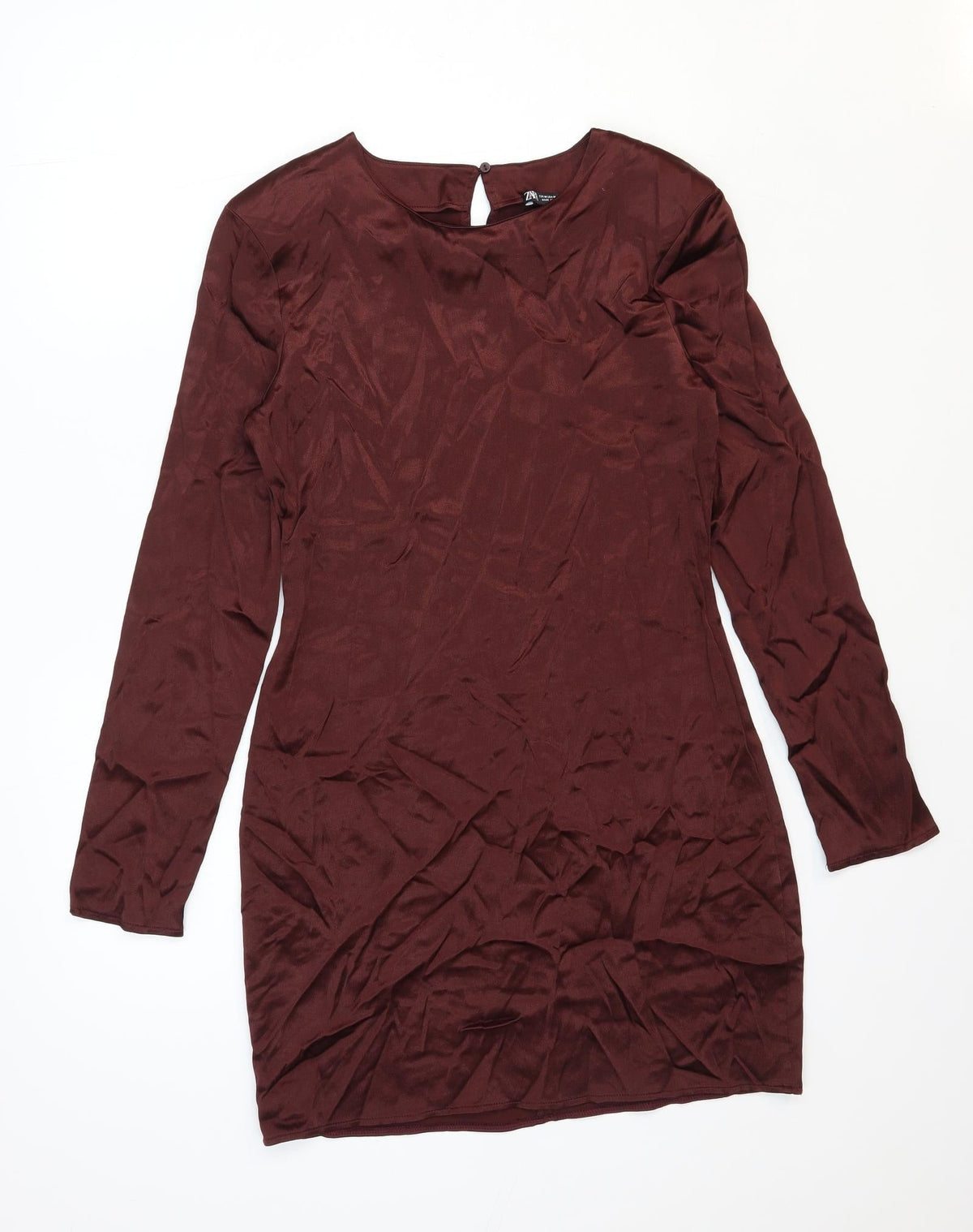 Zara Womens Brown Polyester Mini Size M Round Neck Pullover - Shoulder Pads