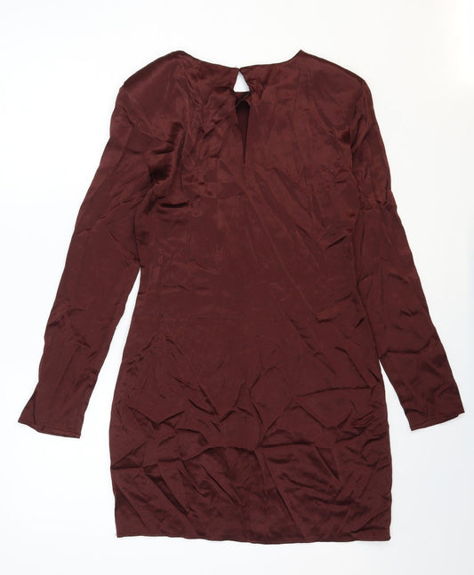 Zara Womens Brown Polyester Mini Size M Round Neck Pullover - Shoulder Pads