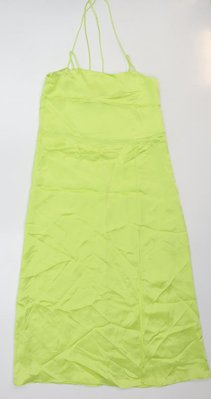 Zara Womens Green Polyester Slip Dress Size XS Square Neck Pullover