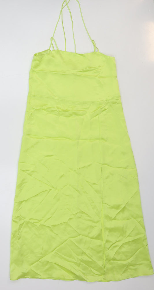 Zara Womens Green Polyester Slip Dress Size XS Square Neck Pullover