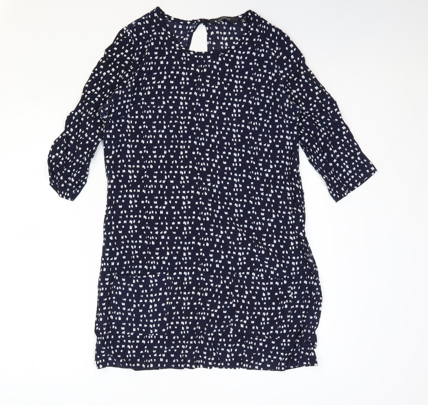 Glassons Womens Blue Geometric Polyester Shift Size 10 Round Neck Pullover