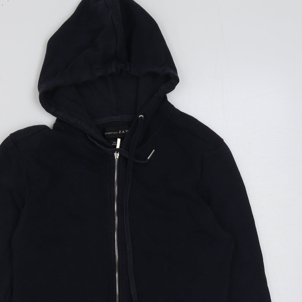 Zara Womens Blue Cotton Full Zip Hoodie Size S Zip