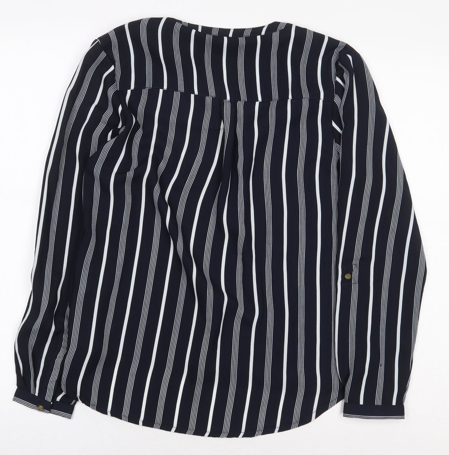 Avenue Womens Blue Striped Polyester Basic Blouse Size 8 V-Neck