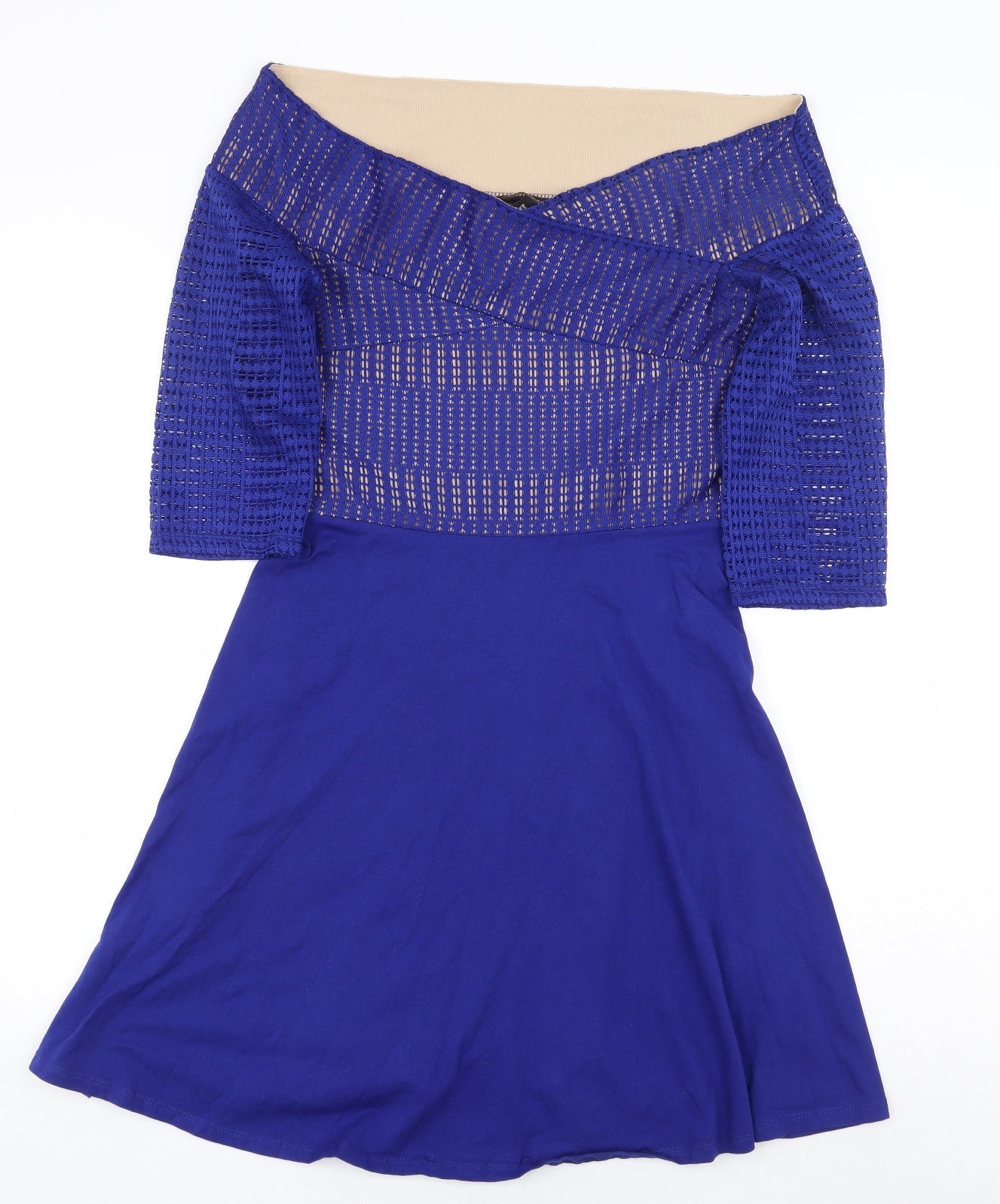 Dorothy Perkins Womens Blue Geometric Cotton A-Line Size 14 Off the Shoulder Pullover