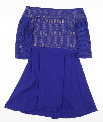 Dorothy Perkins Womens Blue Geometric Cotton A-Line Size 14 Off the Shoulder Pullover