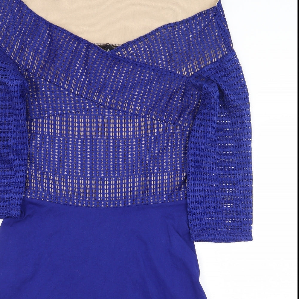 Dorothy Perkins Womens Blue Geometric Cotton A-Line Size 14 Off the Shoulder Pullover