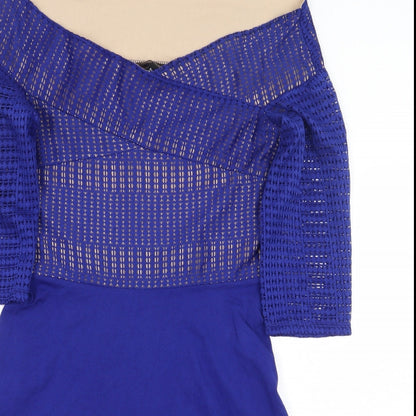 Dorothy Perkins Womens Blue Geometric Cotton A-Line Size 14 Off the Shoulder Pullover